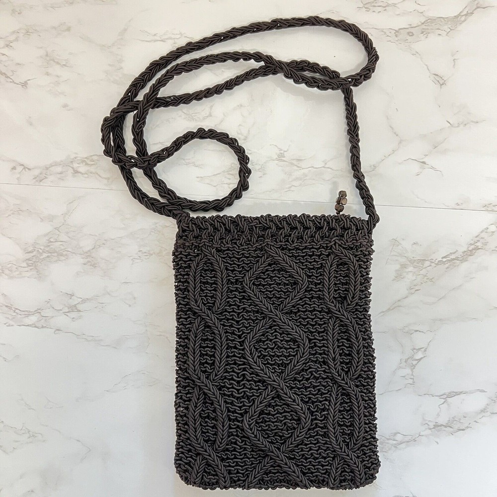 The Limited Crochet Small Brown 7.5” x 5 Crossbody Bag Zip Closure Boho Coin Bag